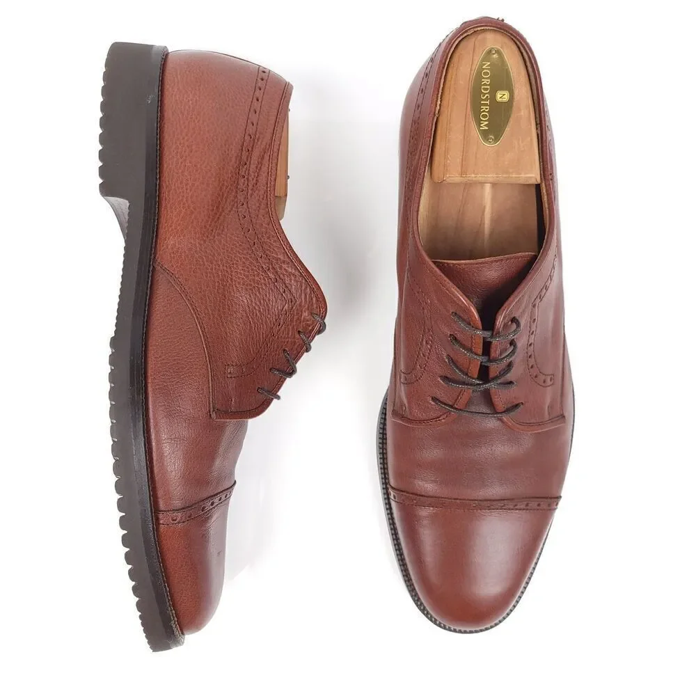 NEW Salvatore Ferragamo Brown Leather Old Money Cap Toe Oxford Shoes Old Money